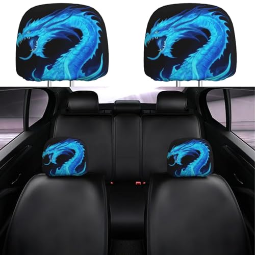 Dujiea 2 Pack Fire Blue Dragon Car Headrest Covers, Universal Soft Car Seat Head Rest Cover Protector, Vehicle Accessories Fabric Headrest Cover for Cars Vans Trucks - color: Fire Blue Dragon