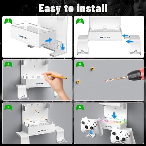 Allnice Wall Mount Cooling Stand for Xbox Series S Accessories, Xbox Series S Wall Mount Vertical Cooling Fan with RGB Light, 3 USB Ports, Adjustable Fans Speed, Controlle Holder