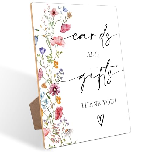 Cards and Gifts Table Sign, Flowers Bridal Shower Decorations, Wedding Reception Table Decorations, Engagement Party Decor, Boho Wooden Sign with Stand for Wedding Reception And Bridal Party Decor, 13 - color: Cards and13