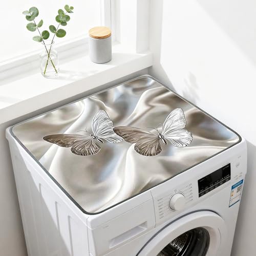 Nuxovilar Silver Butterfly Dryer Cover for the Top, Non-slip Washer & Dryer Protector, 23.62"x19.68" Dust-proof Washing Machine Mat, Diatom Mud Polyester Top Pad for Laundry Room - color: Yel98735