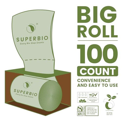 SUPERBIO 2.6 Gallon Flat Top Compostable Food Waste Bags, 100 Count, 2 Pack,9.84L, Food Scrap Bags, BPI Certified and OK compost INDUSTRIAL - color: 2.6 Gallon Flat Top, 200 Count (2 Pack)