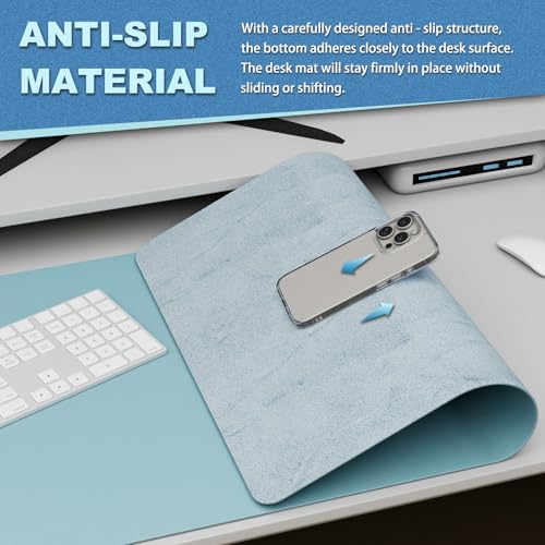 K KNODEL Leather Desk Pad Protector, Office Desk Mat, Large PVC Leather Desk Blotter, Non-Slip Mouse Pad (Sky Blue, 15.7" x 31.5") - color: Sky Blue, size: 15.7" x 31.5"