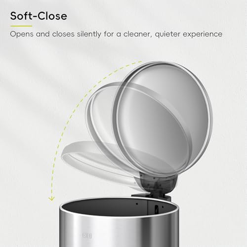 EKO Serene 5L / 1.32 Gallon Step Trash Can with Lid, Small Stainless Steel Round Garbage Can with Removable Inner Bucket, Compact Bin for Powder Rooms, Offices & Tight Bathroom Spaces. - color: Stainless Steel, size: 5L