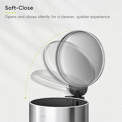 EKO Serene 5L / 1.32 Gallon Step Trash Can with Lid, Small Stainless Steel Round Garbage Can with Removable Inner Bucket, Compact Bin for Powder Rooms, Offices & Tight Bathroom Spaces. - color: Stainless Steel, size: 5L