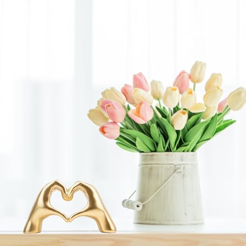 Small Heart Hands Sculpture Decor for Living Room Bedroom Bookshelf Coffe Table and Office Display, Love Finger Statue Modern Aesthetic Home Decor, Unique Gift for Wedding Christmas Birthday (Gold) - color: Gold