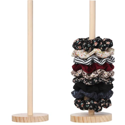 2 Pcs Scrunchie Holder Stand, Wood Hair Tie Organizer Vertical 15-20 Scrunchies Hairs Accessories Organizer Display Scrunchy for Women Bathroom Bedroom Decor