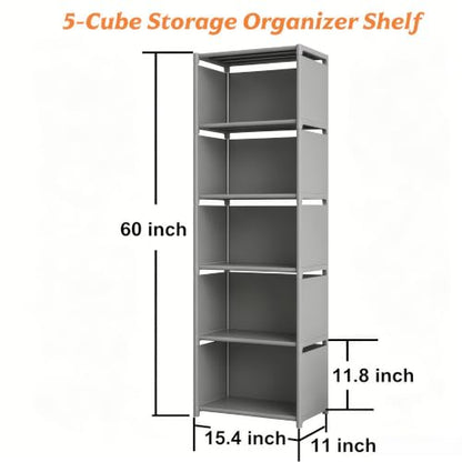 RIIPOO Book Shelf, 5-Cube Storage Organizer, Metal & Fabric Bookcase for Small Spaces, Bedroom, Living Room - style: 5-Cube