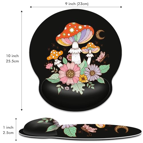 Ergonomic Mouse Pad with Wrist Support,Black Mushroom Mouse Pad with Wrist Rest,Relieve Wrist Pain Mousepad Non-Slip Rubber Base,Mouse Pads for Desk,Computers,Laptop,Office,Gaming,Accessories - color: Mushroom