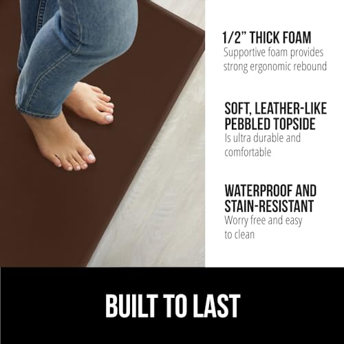 GORILLA GRIP Comfortable Cushioned Kitchen Mats for Floor, 1/2 Inch Thick Ergonomic Standing Desk Anti Fatigue Mat, Waterproof and Stain Resistant Pebbled Top, Padded Foam Rug, 17x29 + 17x59, Brown - color: Brown, size: 17" x 29" + 17" x 59" x 1/2"