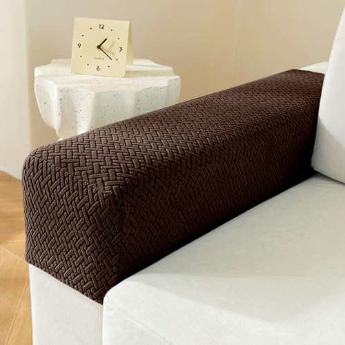LINGXIYA Soft Stretch Armrest Covers,Set of 2 Polyester Fabric Armchair Slipcovers with Twist Pins,Machine Washable Furniture Couch Sofa Arm Chair Cover Protector for Chairs/Sofas/Recliner（Darkbrown） - color: Darkbrown