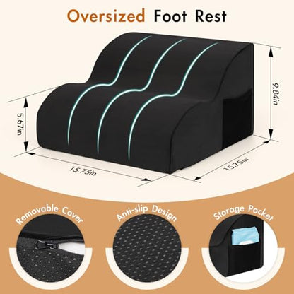 Echaprey Foot Rest for Under Desk at Work,Adjustable Under Desk Footrest Multifunctional 3-Tier Foot Stool with Non-Slip Base and Washable Cover Ergonomic Foot Stool for Office,Home,Car,Travel (Black) - color: Black