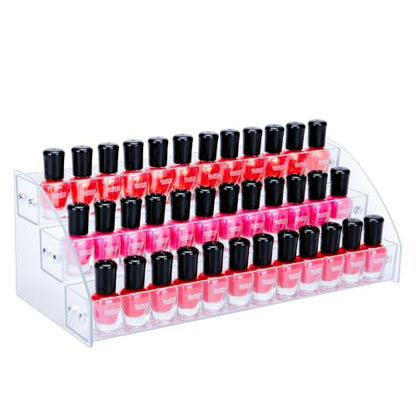 3 Tier Clear Acrylic Nail Polish Organizer, Multi-Purpose Desktop Storage Rack for Essential Oils, Ink Bottles, Eyeglasses, Small Jewelry & Mini Toys, Vanity Countertop Display Holder for Home, Nail Salon & Art Studio Holds Up to 36 Bottles (Fit 1-2oz Bot