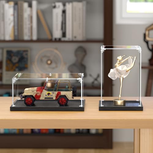 JUJOMAT Acrylic Display Case for Collectibles Clear Acrylic Display Box for Lego Action Figures Doll Hobby, Fits 1:24 Scale Car Models, Assembly Required, Black Base (10 x 6 x 5 inches) - color: Black, size: 10 x 6 x 5 inches