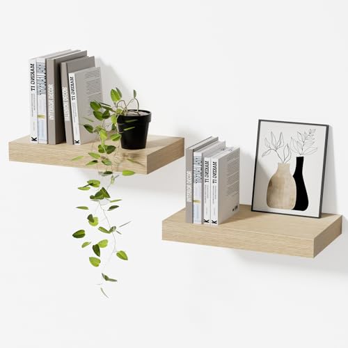 Oak Floating Shelves Set of 2,11.8 Inch Small Shelves for Walls,Wooden Shelf for Bathroom Over Toilet, Kitchen & Bedroom - color: Oak, size: 11.8''