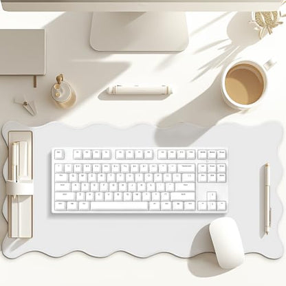 Hahafelt Scalloped Desk Mat Large Desk Pad Cute Coquette Table Mat Back to School Preppy Table Make up Pad Nonslip Graduation Gift with Stitching Waterproof Gaming(White,23.6 x 13.8 Inches) - color: White, size: 23.6 x 13.8 Inches