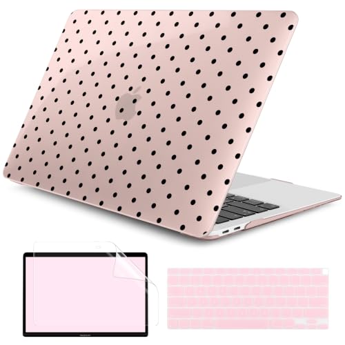 DONGKE Case for MacBook Air 13 Inch (2021-2018 Models A2337 M1/A2179/A1932), Chalk Pink Polka Dots Hard Shell Case with Keyboard Protector, Compatible with Retina Display and Touch ID - color: Chalk Pink Polka Dots