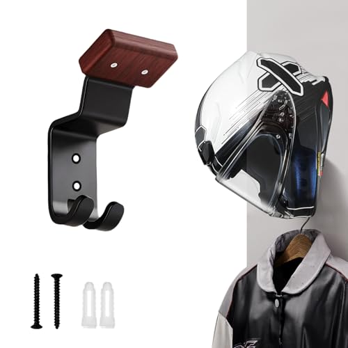 Motorcycle Helmet Holder Wall Mount - Heavy Duty Helmet Hanger Rack with 2 Key Hooks, Solid Wood & Strong Steel Design for Bike, Football, Skiing Sports Gear, Jackets & Hats (1) - color: Red*1