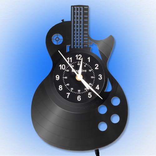 KingLive Unique Gift for Dad Guitar Vinyl Wall Clock, 12-Inch Retro Music Art Decor with 7-Color LED Remote, for Guitarists, Musicians & Rock Fans - Home Studio & Living Room Decoration - color: Guitar Led