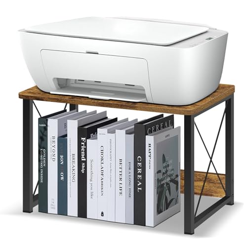 ELITEROO Desktop Printer Stand with Storage, Printer Stand Shelf Desk Organzier for Home/Office, Multi-Purpose Printer Riser Under Desk Small Table for Printer Fax Machine Copier (Rustic Brown) - color: Rustic Brown