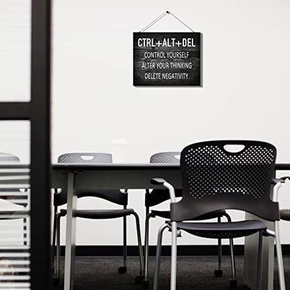 Artinme Inspirational Wall Decor for Office, CTRL+ALT+DEL Wood Signs Plaque, Black and White Artwork Office Wall Decoration & Home Wall Decor, 8 x 10 Inch