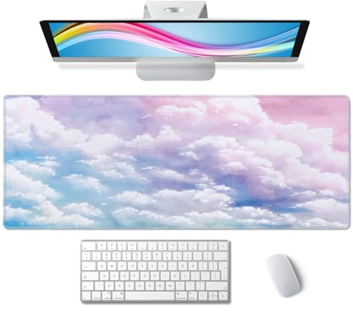 Cute Watercolor Pastel Sky Mouse Pad (31.5 × 11.8 × 0.12 inch) Extended Large Mouse Mat Desk Pad, Stitched Edges Mousepad,Non-Slip Rubber Base,Gaming Mouse Pad XL - color: Cute Watercolor Pastel Sky