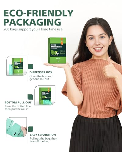 AYOTEE 200 Count 1.2 Gallon Small Biodegradable Trash Bags, Compost Bags for Countertop Bin, 4.5 Liter Mini Trashbags Compostable Trash Bag Small Waste Basket Liners for Bathroom Kitchen Pet