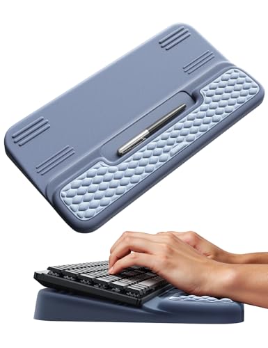 Vaydeer Wrist Rest with Keyboard Stand, Computer Wrist Support Pad, Ergonomic Keyboard Riser Holder Lift Tray with Wrist Pad, Soft Memory Foam Desk Cushion, Palm Hand Typing for Office Home Gift-Blue - color: Light and Dark Blue