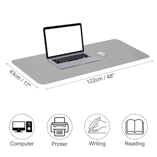 PATIKIL Desk Mat, 48"x17" Waterproof PU Leather Desktop Protector Dual Sided, Light Grey - color: Light Grey, size: 48"x17"