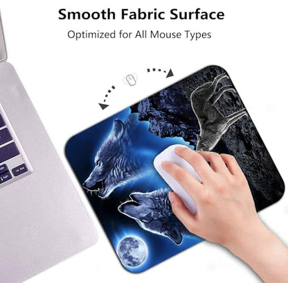 Wolves Howling at The Moon Mouse Pad, Bright Moon Great Mountain Desk Mat | Grey Wolf Fantasy Design, Anti-Slip Rubber Base, Silky Smooth Surface, Cute Office/Gaming Mousepad - color: color_CC15