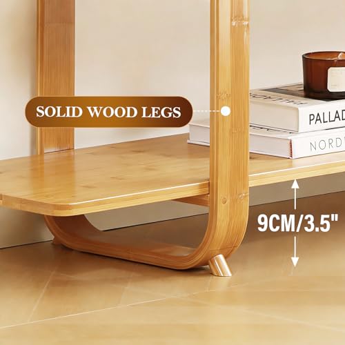 Tiita Bamboo TV Stand for 55 Inch TV, Entertainment Center with 2 Open Shelf, Mid Century Modern Media Console for Living Room, Bedroom, Wood - color: Wood
