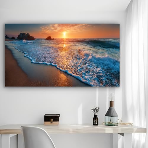 Sunset On the Beach Vintage Rustic Canvas Wall Art - 12x24in Unframed Poster- Home & Office Decor for Living Room, Bedroom, Kitchen & Cafe - color: Sunset On the Beach1