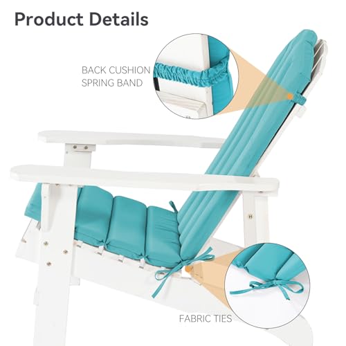 Adirondack Chair Cushion Set of 2 Indoor Outdoor Furniture Cushions Rocking Chair Cushions with Straps Replacement Folding Patio Chair Pad,19.7x18.9x1.5 Inch（Blue） - color: Blue