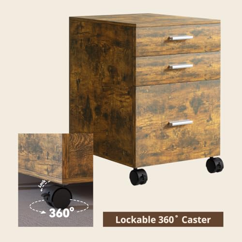 3 Drawer File Cabinet with Wheels,Pre-Assembled Wood Organizer for Home Office,Mobile Printer Stand Storage,19" L x 16" W x 22" H(Brown) - color: Brown