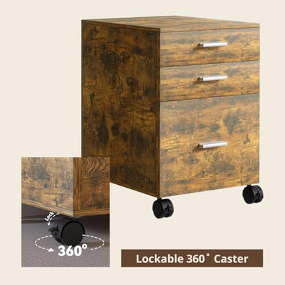 3 Drawer File Cabinet with Wheels,Pre-Assembled Wood Organizer for Home Office,Mobile Printer Stand Storage,19" L x 16" W x 22" H(Brown) - color: Brown