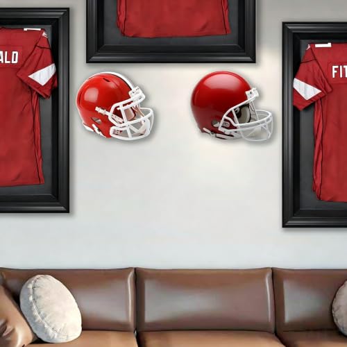 Hidden Football Helmet Wall Mount Display, Heavy Duty Metal Hanger Holder for Full and Mini Helmets, Floating Football Helmet Shelf Case Stand, Hardwares Included, Black, Pack of 4