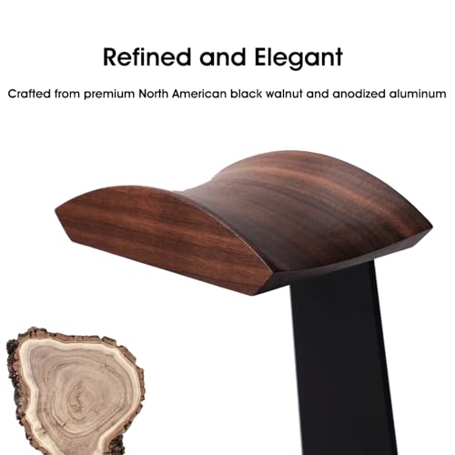 Walnut Headphone Stand, Wooden Headset Stand for Desk, Wood Gaming Headphone Holder with Storage Base for Airpod max, Bose, Razer, Sennheiser, Jabra, JBL, AKG, Vintage Gift for Men, Black - color: Black
