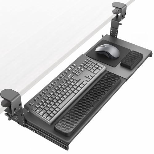 VIVO Large Height and Width Adjustable Under Desk Keyboard Tray, C-clamp Mount System, 22.5” to 30” (28.5” to 36” Including Clamps) x 11 inch Slide-Out Platform for Typing, Black, Mount-KBST1 - color: Black, size: 22.5” to 30” adjustable width