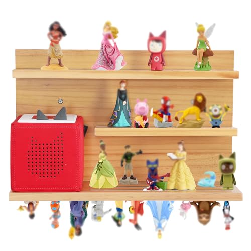 PHOENANCEE for Tonies Shelf Magnetic,for Toniebox Figures Storage Display Shelf (40-48 Character),Wall Floating Shelves Wooden,Compatible Charging Station for Children Kid's Room,Pine,3 Tier - color: Natural Wood, size: 3-Tier