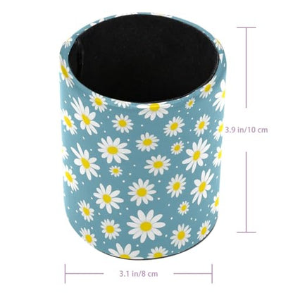 Daisy Flowers Pen Holder Pencil Organizer for Desk, 3.1” x 3.1” x 3.9” Pencil Cup Office Supplies, Large Capacity Cute Pen and Makeup Brush Holder for Home, School, Desktop - color: Daisy Flowers