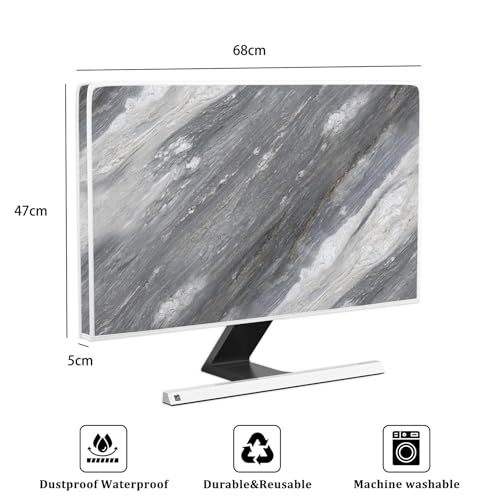 Abstract Grey Marble Computer Monitor Cover 26, 27, 28 Inch Decorative Aesthetic Waterproof Computer Cover for Home Office Monitor Accessories Laptop TV LCD Screen Decoration for Tablet - color: grey, size: 26-28 Inch