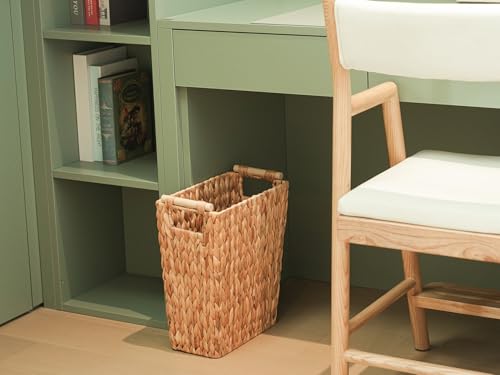 Coeusy 6 Gallon Wicker Trash Can with Wooden Handle,Wicker Waste Basket for Bathroom,Bedroom,Large Narrow Water Hyacinth Trash Basket,Rattan Boho Decor Farmhouse Bathroom Trash Can - size: 6 Gallon