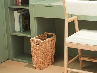 Coeusy 6 Gallon Wicker Trash Can with Wooden Handle,Wicker Waste Basket for Bathroom,Bedroom,Large Narrow Water Hyacinth Trash Basket,Rattan Boho Decor Farmhouse Bathroom Trash Can - size: 6 Gallon