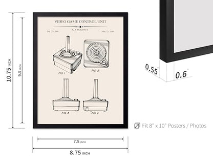 Monem Art 4-Piece Gaming Blueprint Poster - Video Game Patent Print - Joystick & Controller Art - Technical Drawing Design - Gameboy Print - Office or Kid's Room Decor, 8x10 Black Framed