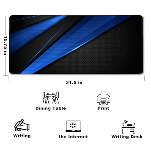 Desk Pad, Large Gaming Mouse Pad,Extended Keyboard Mouse Mat Desk Pad with Non-Slip Rubber Base & Stitched Edge for Computers Laptop Desk Home Office Accessories,Black Blue - color: Black Blue, size: 31.5" x 15.7"