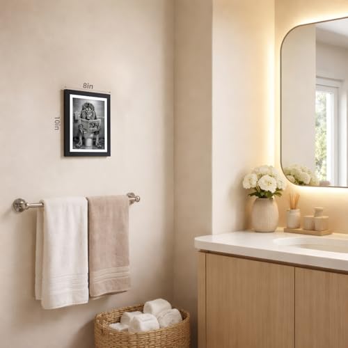 LERVR Wood Framed Funny Lion Bathroom Wall Art, Lion Reading Newspaper Toilet Wall Decor, Black and White Bathroom Canvas Print, Whimsical Animal Aesthetic Picture for Powder Room Restroom 8x10 Inch - color: Lion, size: 10"L x 8"W