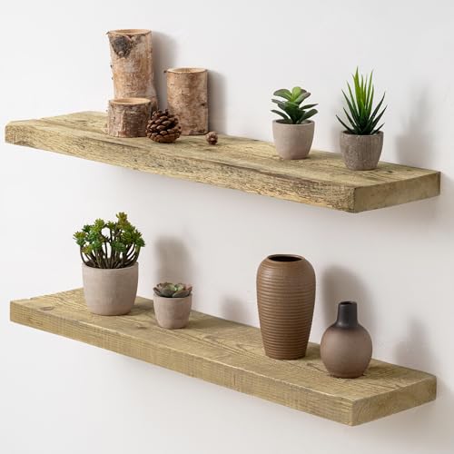 Acovy 30" Unfinished Solid Reclaimed Wood Floating Shelves, Rustic Heavy-Duty Wall Shelves, 8" Deep Floating Shelf for Living Room, Bathroom, Bedroom and Kitchen, Set of 2, Natural - color: Natural, size: 30inches-2p