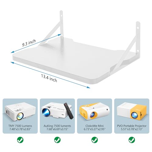 White Small Mini Projector Shelf/Projector Wall Mount Floating Shelf/Router Shelf/Modem Cable Box Shelf/Projector Rack Holder/Projector Mount by MDF