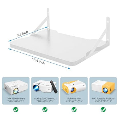 White Small Mini Projector Shelf/Projector Wall Mount Floating Shelf/Router Shelf/Modem Cable Box Shelf/Projector Rack Holder/Projector Mount by MDF