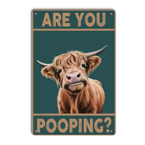 Western & Highland Cow Gifts Funny Highland Cow Bathroom Decor Are You Pooping Vintage Metal Sign for Bathroom Restroom Toilet Decor, Cows Aluminium Plate Signs, Funny Restroom Sign 8 x 12 Inch - color: Funny Highland Cow Sign