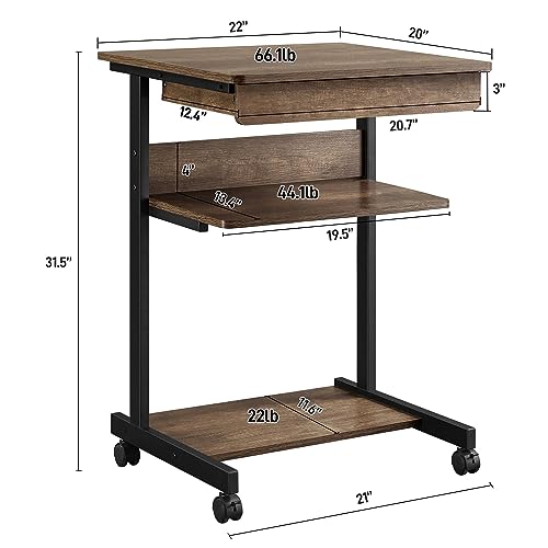 Yaheetech Small Rolling Computer Desk with Storage Drawer, Rolling Home Office Computer Desk with Keyboard Tray, Laptop Desk with Wheels and Drawer, Taupe Wood - color: Taupe Wood